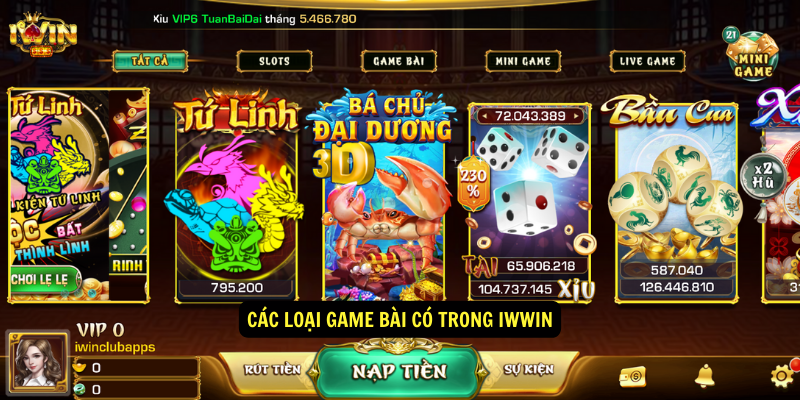 Các loại game bài có trong iwwin